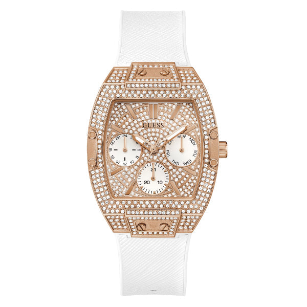 Guess Raven White Silicone Strap Rose Gold Dial Quartz Watch for Ladies - GW0105L3