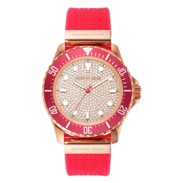 Michael Kors Slim Everest Pink Silicone Strap Rose Gold Dial Quartz Watch for Ladies - MK7359