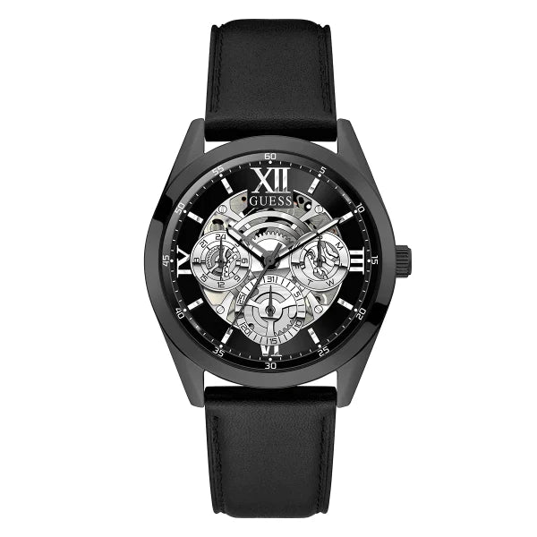 Guess Black Leather Strap Black Dial Quartz Watch for Gents - GW0389G4