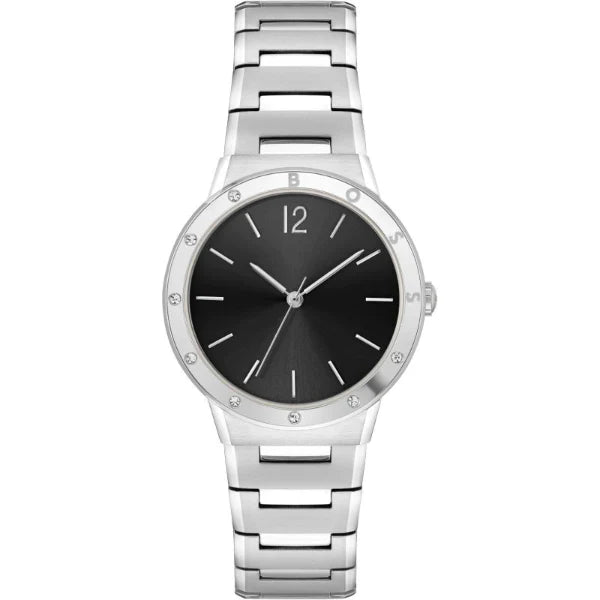 Hugo Boss Breath Silver Stainless Steel Black Dial Quartz Watch for Ladies - 1502647