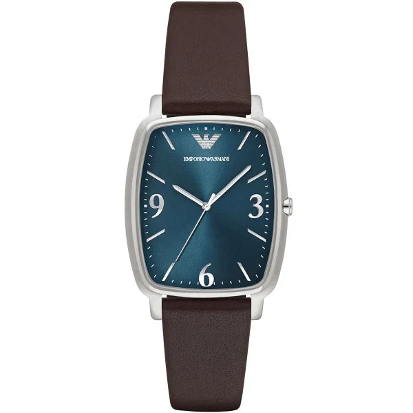 Emporio Armani Retro Brown Leather Strap Blue Dial Quartz Watch for Gents - AR2491