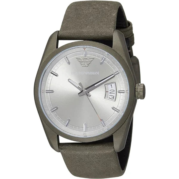 Emporio Armani Sportivo Brown Leather Strap Silver Dial Quartz Watch for Gents - AR6079