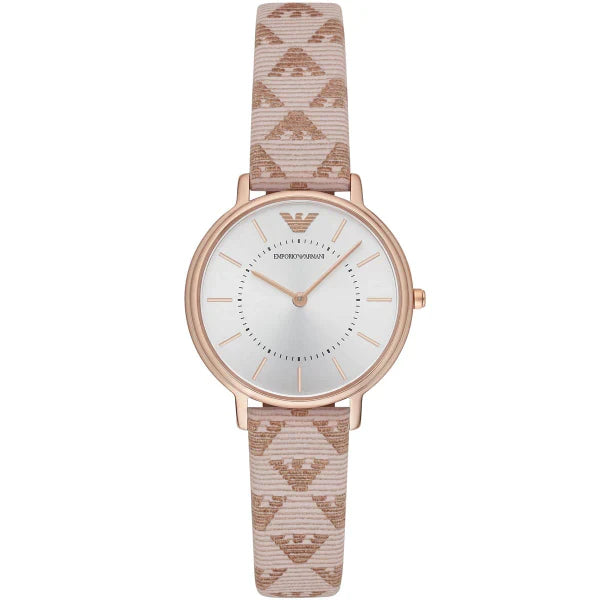 Emporio Armani Classic Beige Leather Strap Silver Dial Quartz Watch for Ladies - AR11008