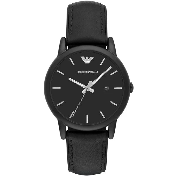 Emporio Armani Luigi Black Leather Strap Black Dial Quartz Watch for Gents - AR1973