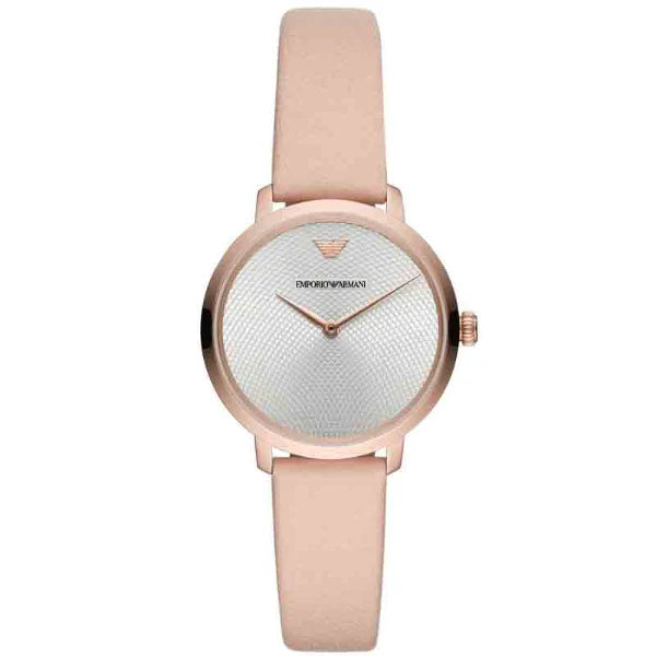 Emporio Armani Modern Slim Beige Leather Strap Silver Dial Quartz Watch for Ladies - AR11160