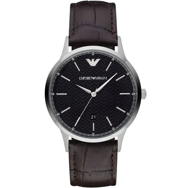 Emporio Armani Renato Brown Leather Strap Black Dial Quartz Watch for Gents - AR11187