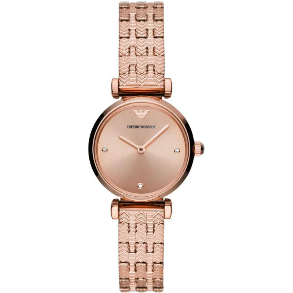 Emporio Armani Gianni T-Bar Rose Gold Stainless Steel Rose Gold Dial Quartz Watch for Ladies - AR11342