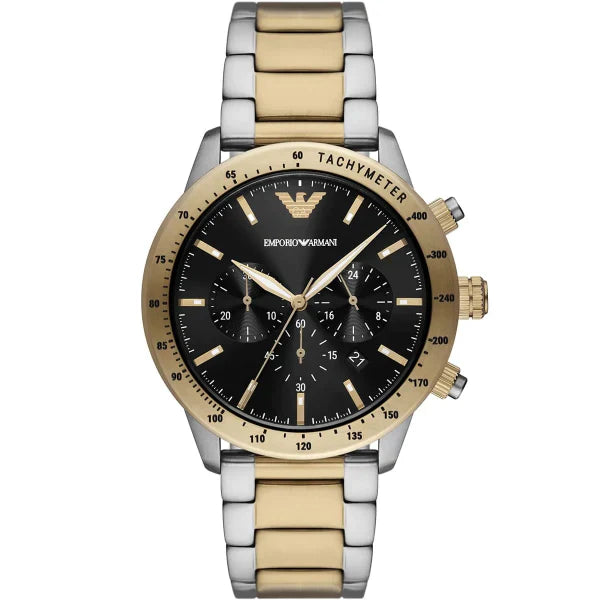 Emporio Armani Mario Two-tone Stainless Steel Black Dial Chronograph Quartz Watch for Gents - AR11521