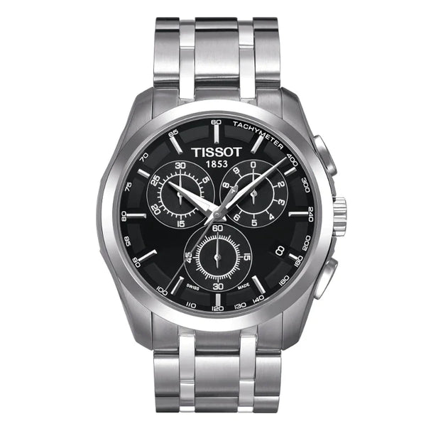 Tissot Couturier Silver Stainless Steel Black Dial Chronograph Quartz Watch for Gents - T035,617.11.051.00