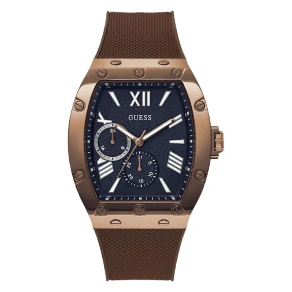 Guess Phoenix Brown Leather Strap Blue Dial Quartz Watch for Gents - GW0202G2