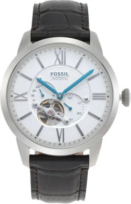 Fossil Townsman Brown Leather Strap White Dial Automatic Watch for Gents - ME3167