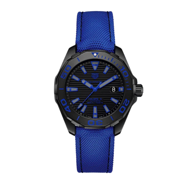 Tag Heuer Aquaracer Calibre 5 Blue Nylon Strap Black Dial Automatic Watch For Gents - WAY208B.FC6382