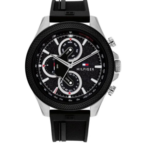 Tommy Hilfiger Clark Black Silicone Strap Black Dial Chronograph Quartz Watch for Gents - 1792082