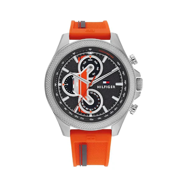 Tommy Hilfiger Clark Orange Silicone Strap Grey Dial Chronograph Quartz Watch for Gents - 1792084