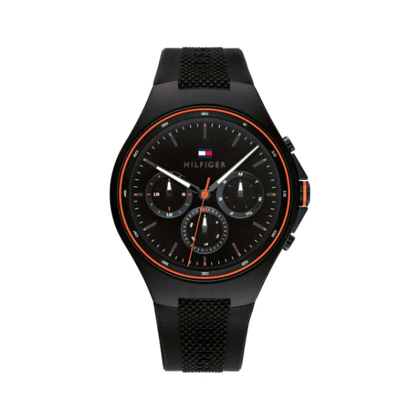 Tommy Hilfiger Justin Black Silicone Strap Black Dial Chronograph Quartz Watch for Gents - 1792056