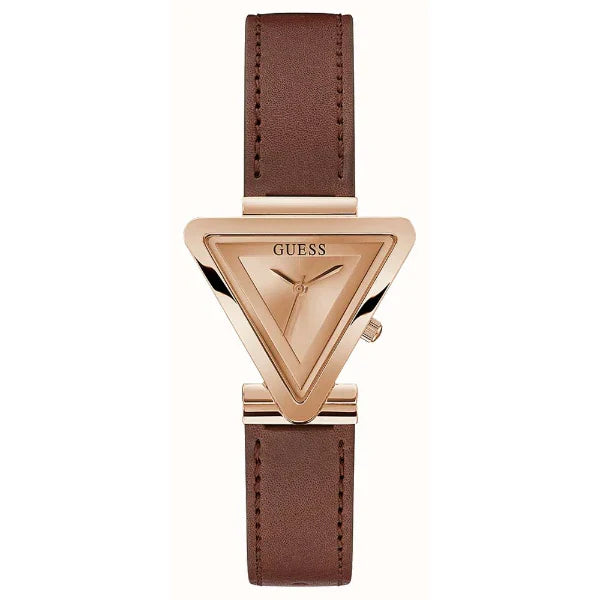 Guess Brown Leather Strap Rose Gold Dial Quartz Watch for Ladies - GW0548L2