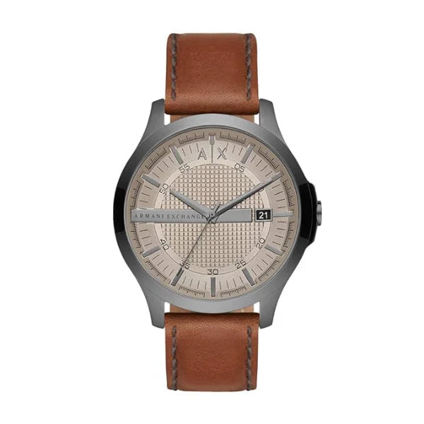 Armani Exchange Hampton Brown Leather Strap Grey Dial Quartz Watch for Gents - AX2414