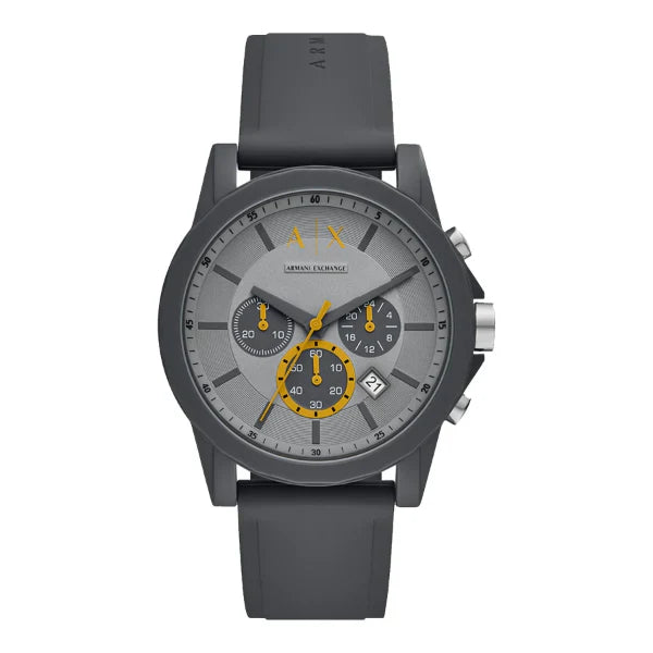 Armani Exchange Grey Silicone Strap Grey Dial Chronograph Quartz Watch for Gents - AX7123