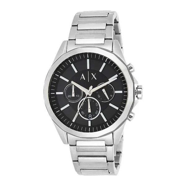 Armani Exchange Silver Stainless Steel Black Dial Chronograph Quartz Watch for Gents - AX2600