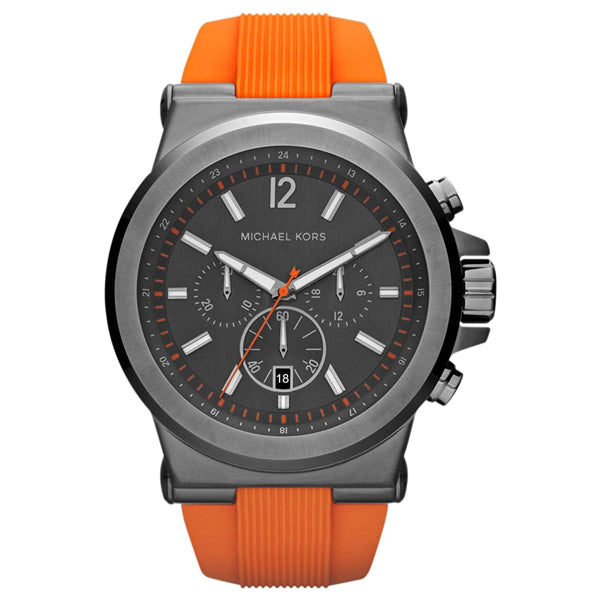 Michael Kors Dylan Orange Rubber Strap Grey Dial Chronograph Quartz Watch for Gents - MK-8296