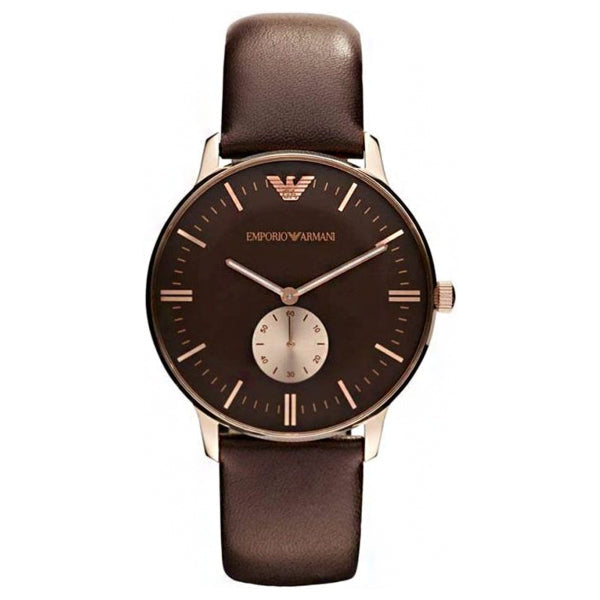 EMPORIO ARMANI Classic Brown Leather Strap Brown Dial Quartz Watch for Gents - AR0383