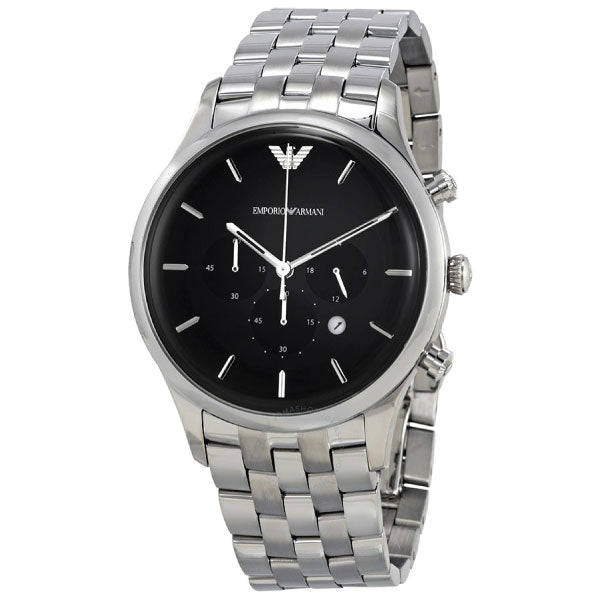 EMPORIO ARMANI Lambda Silver Stainless Steel Black Dial Chronograph Quartz Watch for Gents - AR11017