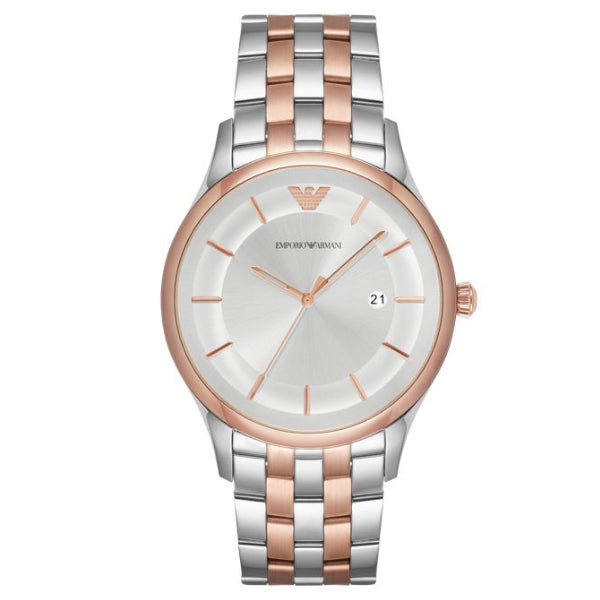 EMPORIO ARMANI Lambda Two-Tone Stainless Steel Silver Dial Quartz Watch for Gents - AR11044