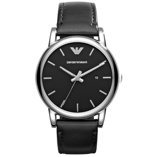 EMPORIO ARMANI Classic Black Leather Strap Black Dial Quartz Watch for Gents - AR1692