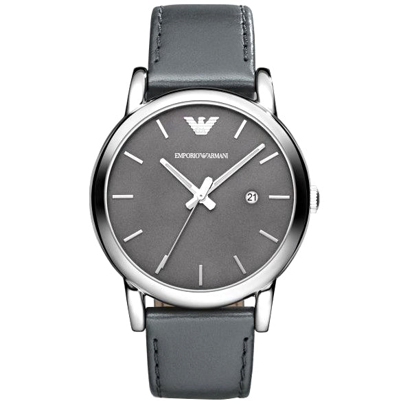 EMPORIO ARMANI Classic Grey Leather Strap Grey Dial Quartz Watch for Gents - AR1730