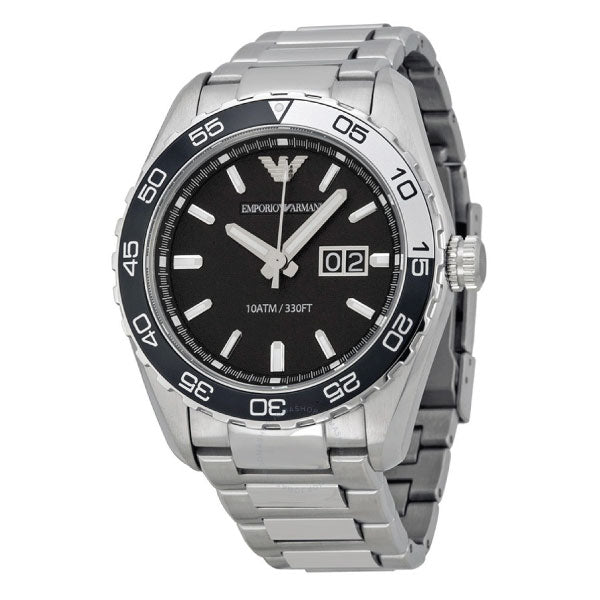 EMPORIO ARMANI Sportivo Silver Stainless Steel Black Dial Quartz Watch for Gents - AR6047