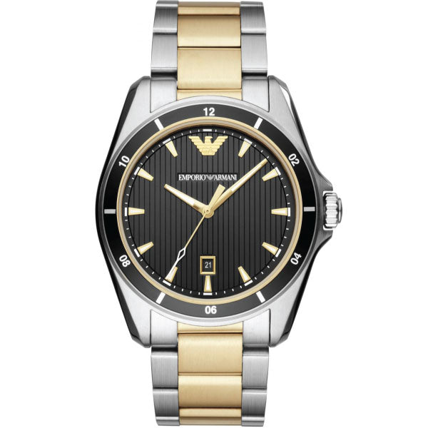 EMPORIO ARMANI Two-Tone Stainless Steel Black Dial Quartz Watch for Gents - AR80017