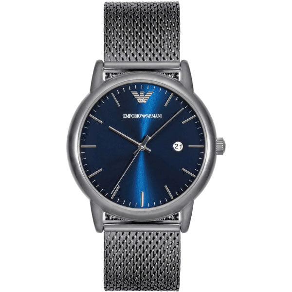 EMPORIO ARMANI Dress Grey Mesh Bracelet Blue Dial Quartz Watch for Gents - AR11053