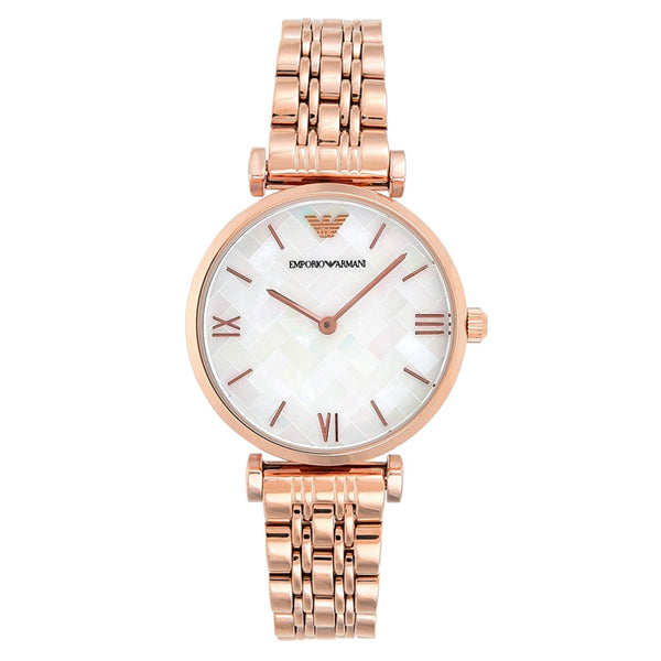 EMPORIO ARMANI Mother of pearl Dial Rose Gold Stainless Steel Watch For Ladies - AR11110