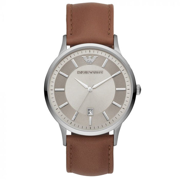 EMPORIO ARMANI Renato Brown Leather Strap Grey Dial Quartz Watch for Gents - AR11185