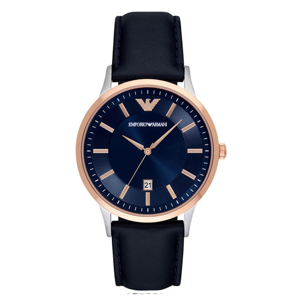 EMPORIO ARMANI Renato Blue Dial Blue Leather Strap Watch For Gents - AR11188