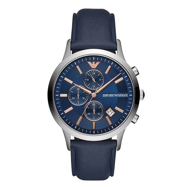 EMPORIO ARMANI Renato Blue Leather Strap Blue Dial Chronograph Quartz Watch for Gents - AR11216