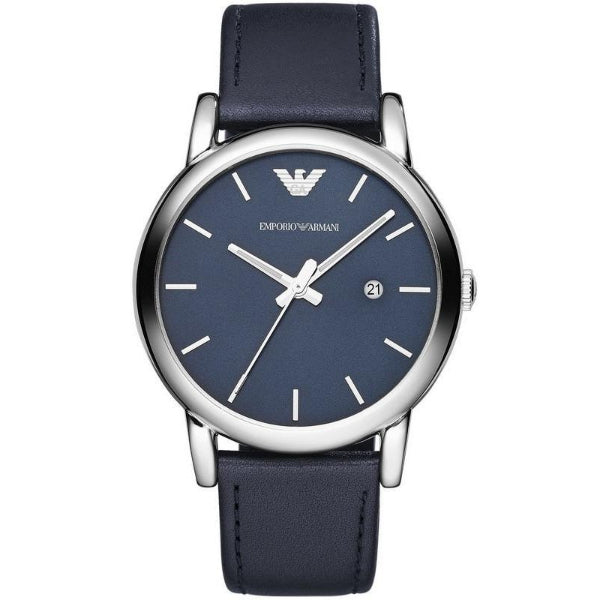 EMPORIO ARMANI Classic Blue Leather Strap Blue Dial Quartz Watch for Gents - AR1731