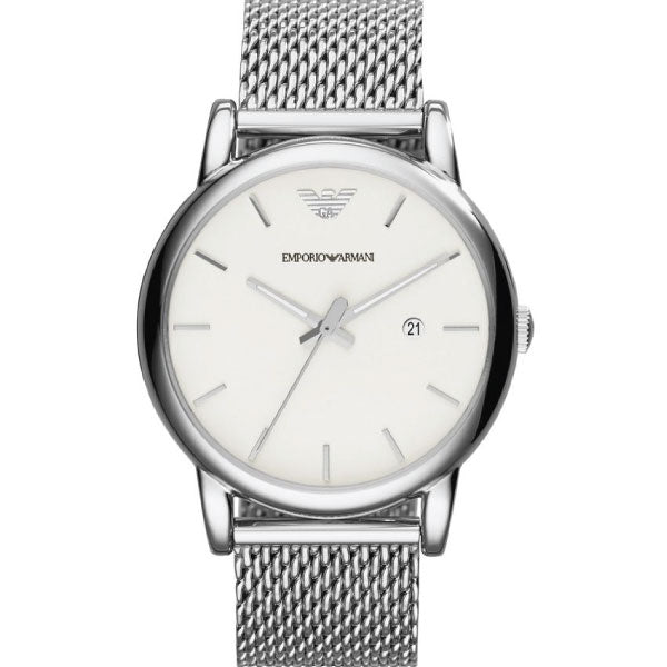 EMPORIO ARMANI Luigi Silver Mesh Bracelet White Dial Quartz Watch for Gents - AR1812