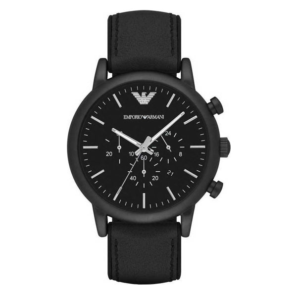 EMPORIO ARMANI Luigi Black Leather Strap Black Dial Chronograph Quartz Watch for Gents - AR1970