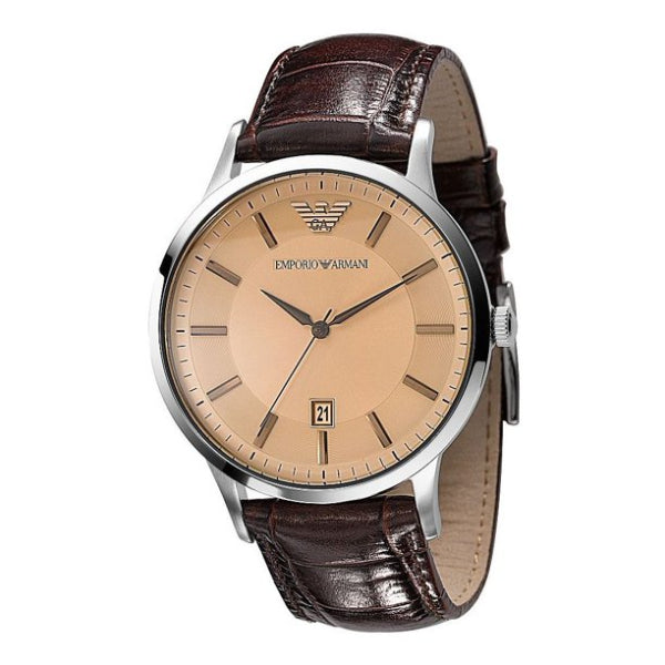 EMPORIO ARMANI Classic Brown Leather Strap Brown Dial Quartz Watch for Gents - AR2427