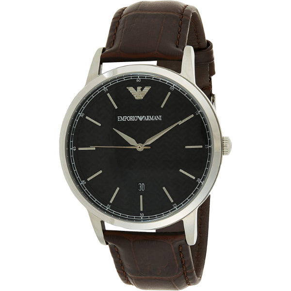 EMPORIO ARMANI Dress Black Leather Strap Black Dial Quartz Watch for Gents - AR2480