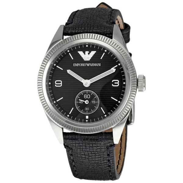 EMPORIO ARMANI Sport Black Leather Strap Black Dial Quartz Watch for Gents - AR5898