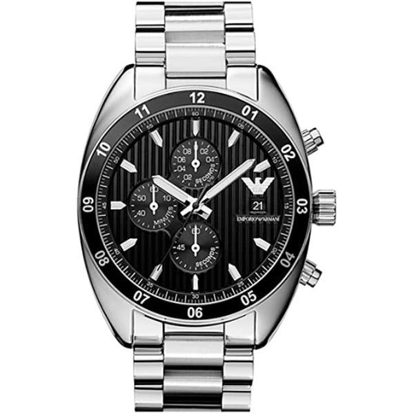 EMPORIO ARMANI Sportivo Silver Stainless Steel Black Dial Chronograph Quartz Watch for Gents - AR5955