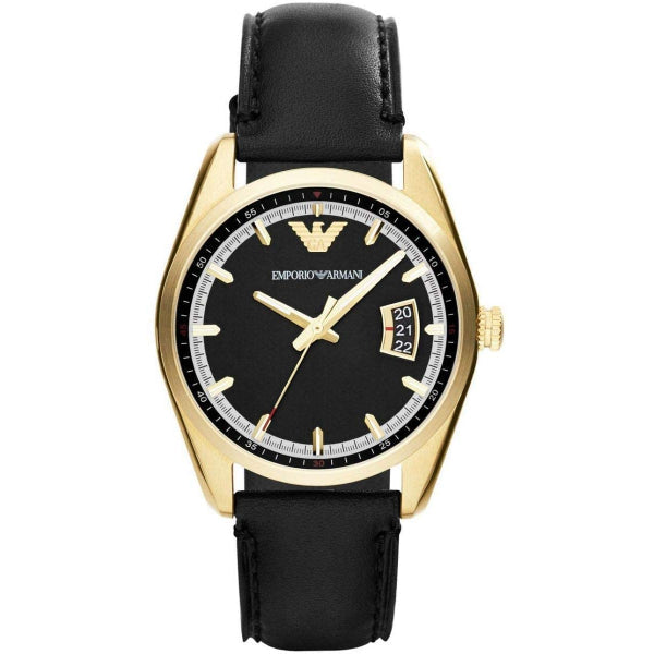 EMPORIO ARMANI Sportivo Black Leather Strap Black Dial Quartz Watch for Gents - AR6018