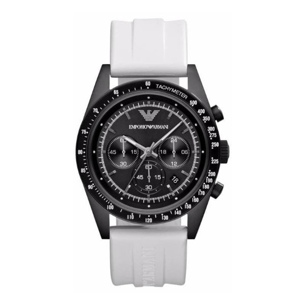 EMPORIO ARMANI Sportivo White Rubber Strap Black Dial Chronograph Quartz Watch for Gents - AR6112