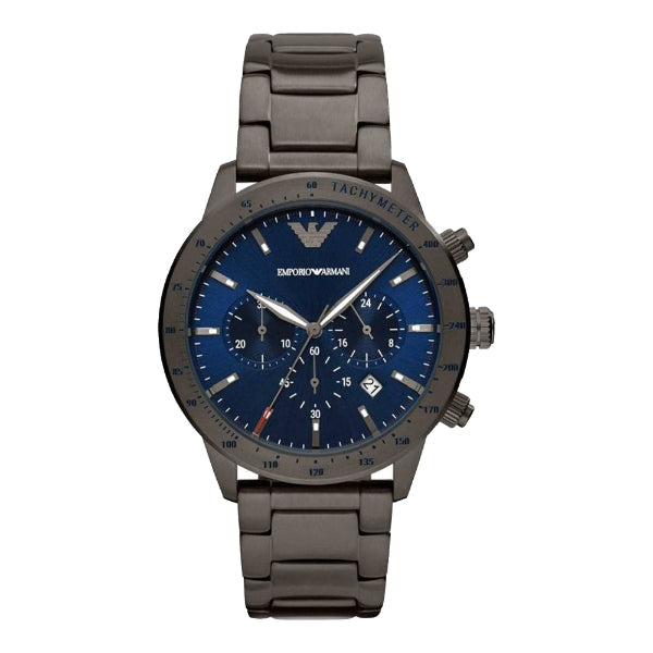 EMPORIO ARMANI Mario Grey Stainless Steel Blue Dial Chronograph Quartz Watch for Gents - AR80045