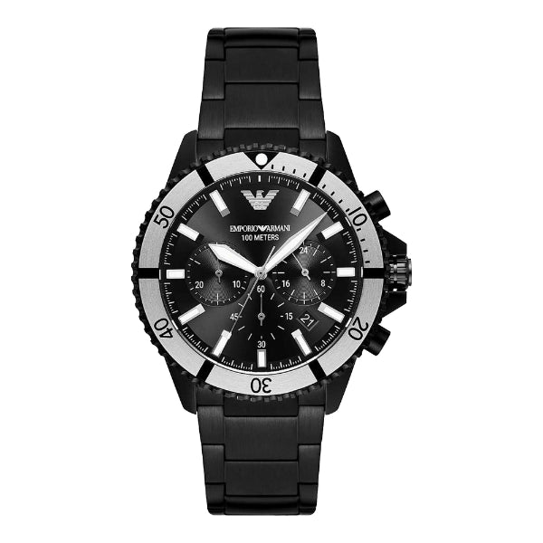 EMPORIO ARMANI Diver Black Stainless Steel Black Dial Chronograph Quartz Watch for Gents - AR80050