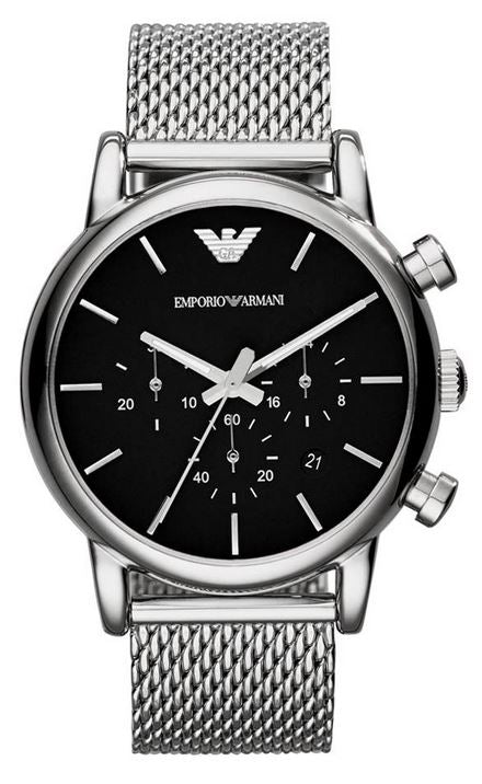 EMPORIO ARMANI Dress Silver Stainless Steel Black Dial Chronograph Quartz Watch for Gents - AR8032