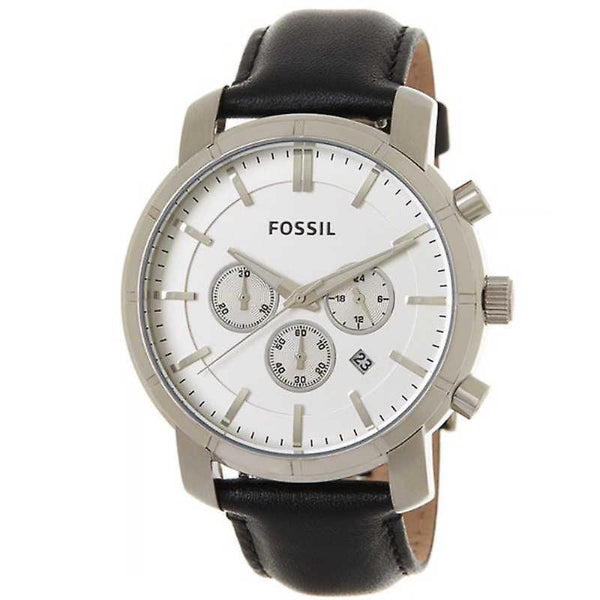 Fossil Lance Black Leather Strap White Dial Chronograph Quartz Watch for Gents - BQ1526