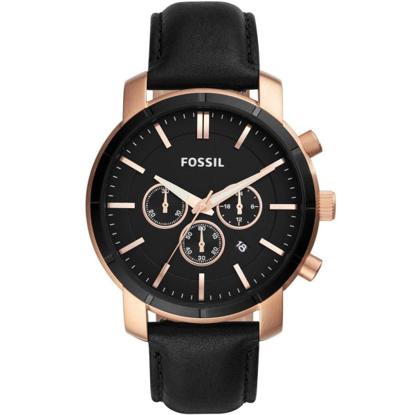 Fossil Black Leather Strap Black Dial Chronograph Quartz Watch for Gents - BQ2286